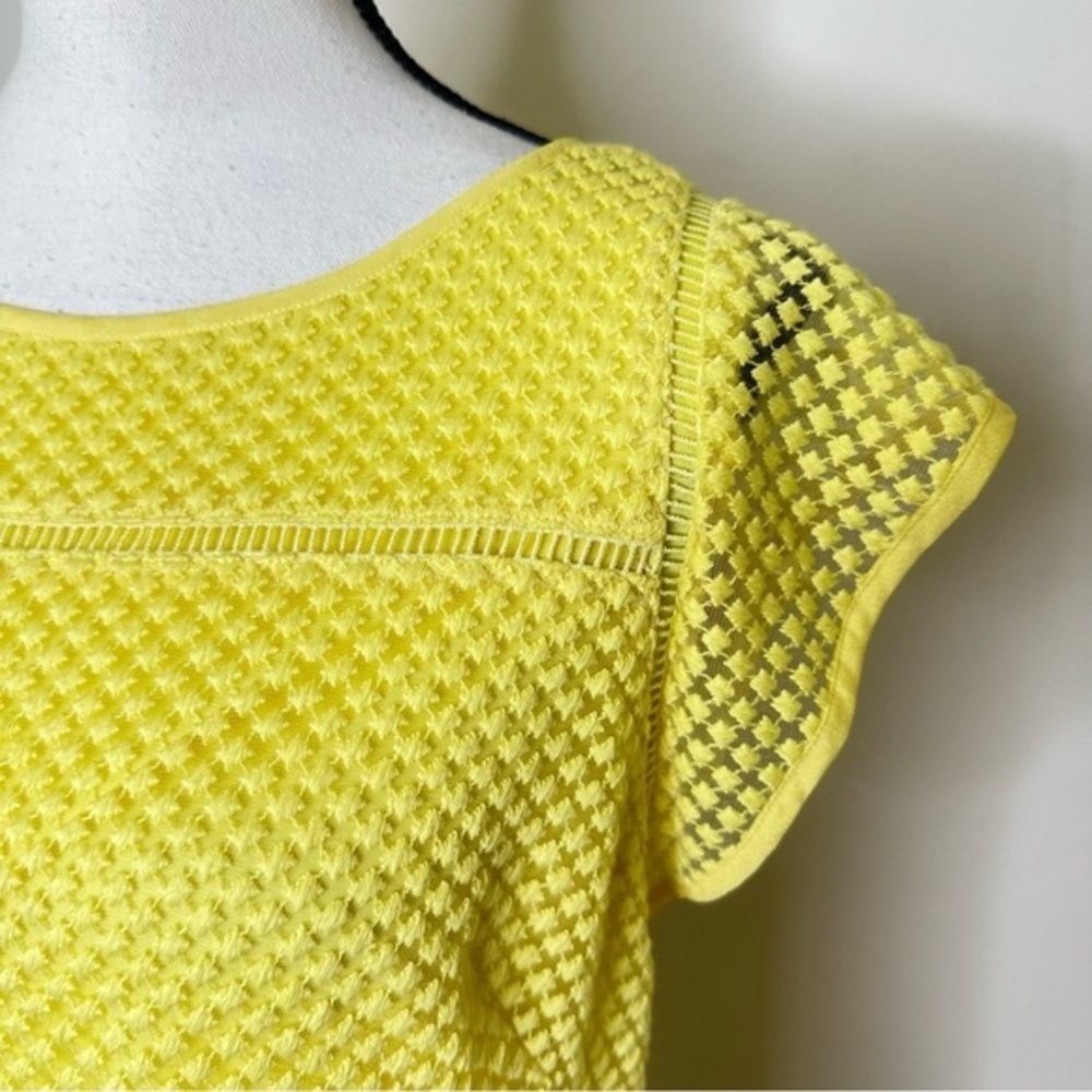 Adrianna Papell Women's Yellow Embroidered Ruffled Shift Dress Size 6 - Picture 4 of 13